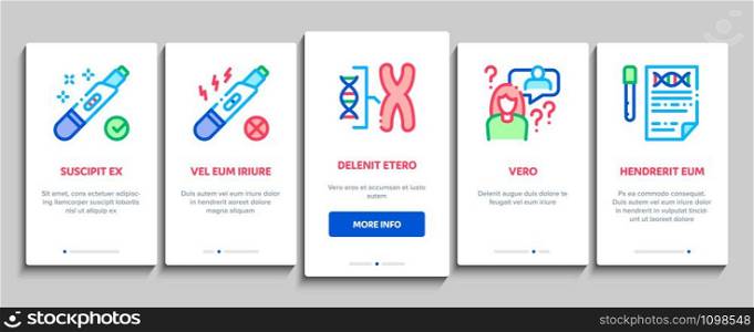 Paternity Test Dna Onboarding Mobile App Page Screen. Man And Woman Silhouette, Chemistry Laboratory Test And Chromosome Concept Illustrations. Paternity Test Dna Onboarding Elements Icons Set Vector