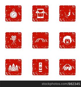 Path icons set. Grunge set of 9 path vector icons for web isolated on white background. Path icons set, grunge style
