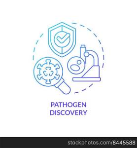 Pathogen discovery blue gradient concept icon. Virus assessment. Pandemic preparedness effort abstract idea thin line illustration. Isolated outline drawing. Myriad Pro-Bold fonts used. Pathogen discovery blue gradient concept icon
