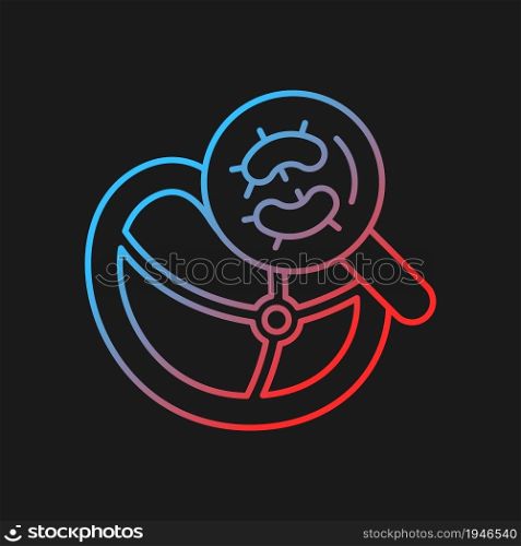 Pathogen testing gradient vector icon for dark theme. Food contaminant. Bacteria detection. Laboratory food testing. Thin line color symbol. Modern style pictogram. Vector isolated outline drawing. Pathogen testing gradient vector icon for dark theme