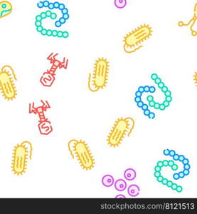 Pathogen Virus Disease Collection Vector Seamless Pattern Color Line Illustration. Pathogen Virus Disease Collection Icons Set Vector