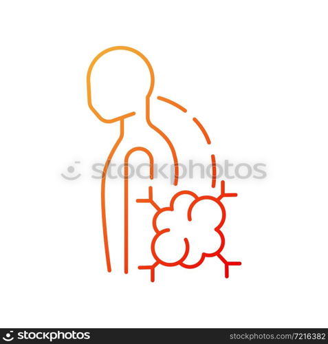 Pathologic scoliosis gradient linear vector icon. Benign bone tumor. Spine sideways deviation. Backbone curvature. Thin line color symbol. Modern style pictogram. Vector isolated outline drawing. Pathologic scoliosis gradient linear vector icon