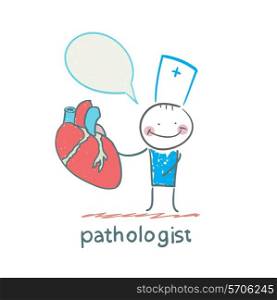 Pathologist says a change of heart. Fun cartoon style illustration. The situation of life.