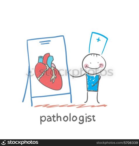 Pathologist says a change of heart. Fun cartoon style illustration. The situation of life.