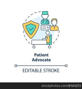 Patient advocate concept icon. Treatment coordination. Career in advocacy abstract idea thin line illustration. Isolated outline drawing. Editable stroke. Arial, Myriad Pro-Bold fonts used. Patient advocate concept icon