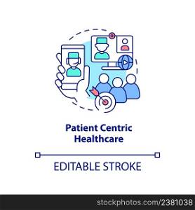 Patient centric healthcare concept icon. Healthcare challenge abstract idea thin line illustration. Medical assistance. Isolated outline drawing. Editable stroke. Arial, Myriad Pro-Bold fonts used. Patient centric healthcare concept icon