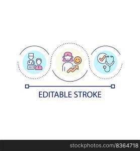 Patient encoura≥ment loop concept icon. Motivate to visit doctor. Hea<hcare. Medical examination abstract idea thin li≠illustration. Isolated outli≠drawing. Editab≤stroke. Arial font used. Patient encoura≥ment loop concept icon