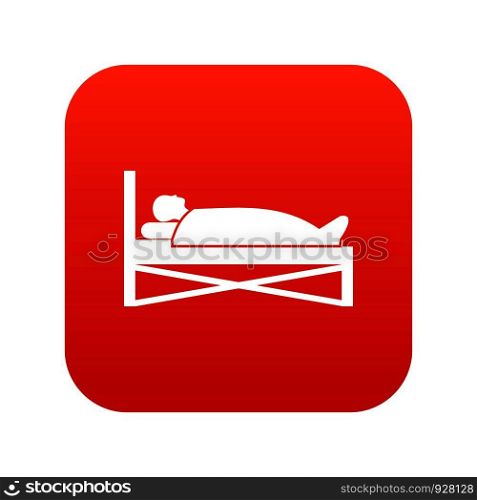 Patient in bed in hospital icon digital red for any design isolated on white vector illustration. Patient in bed in hospital icon digital red