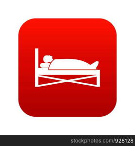 Patient in bed in hospital icon digital red for any design isolated on white vector illustration. Patient in bed in hospital icon digital red