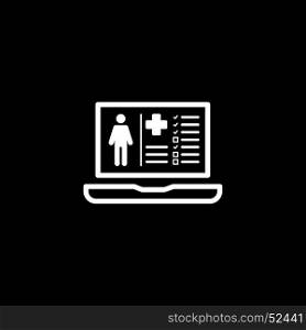Patient Medical Record Icon. Flat Design.. Patient Medical Record Icon with Laptop. Flat Design. Isolated.
