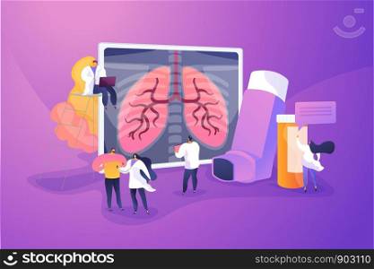 Patient suffering from allergic asthma symptoms. Pneumonia treatment. Obstructive pulmonary disease, chronic bronchitis, emphysema concept. Vector isolated concept creative illustration. Chronic obstructive pulmonary disease concept vector illustration