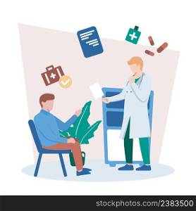Patient Visit Doctor for Medical Health Consultation Flat Illustration