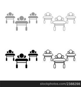 Patients on couches is lying hospital pandemic concept clinic epidemic set icon grey black color vector illustration image simple solid fill outline contour line thin flat style. Patients on couches is lying hospital pandemic concept clinic epidemic set icon grey black color vector illustration image solid fill outline contour line thin flat style