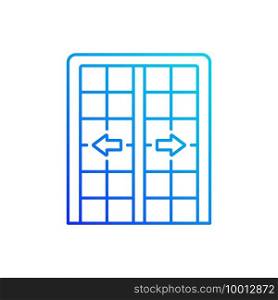 Patio doors gradient linear vector icon. Sliding glass door. Architecture, construction. Large glass window opening. Thin line color symbols. Modern style pictogram. Vector isolated outline drawing. Patio doors linear vector icon