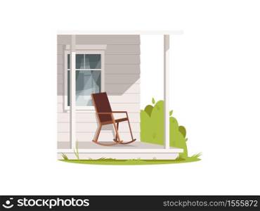 Patio with armchair semi flat RGB color vector illustration. Comfort porch of village house. Chair on villa in countryside. Outside farmhouse isolated cartoon object on white background. Patio with armchair semi flat RGB color vector illustration