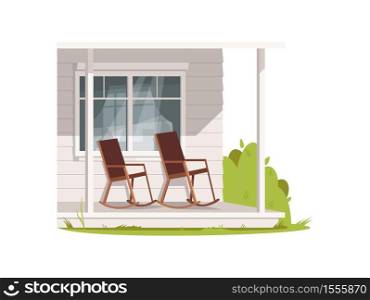 Patio with two armchairs semi flat RGB color vector illustration. Comfort porch of village house. Chair on villa in countryside. Outside farmhouse isolated cartoon object on white background. Patio with two armchairs semi flat RGB color vector illustration