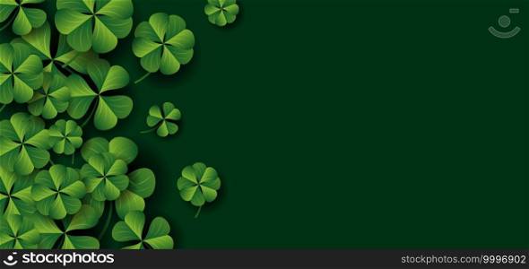 Patrick’s day banner design of clover leaves on green background vector illustration