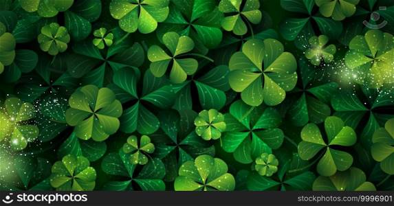 Patricks day banner design of clover leaves with copy space vector illustration