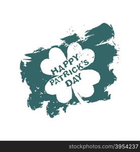 Patricks day Clover runge style. Trace of brush. Logo template for national holiday. Four leaf clover is rare plant&#xA;