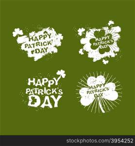 Patricks day Set logo. Clover and rays of grunge, Shamrock. Brush strokes. National holiday in Ireland. 17 March. &#xA;