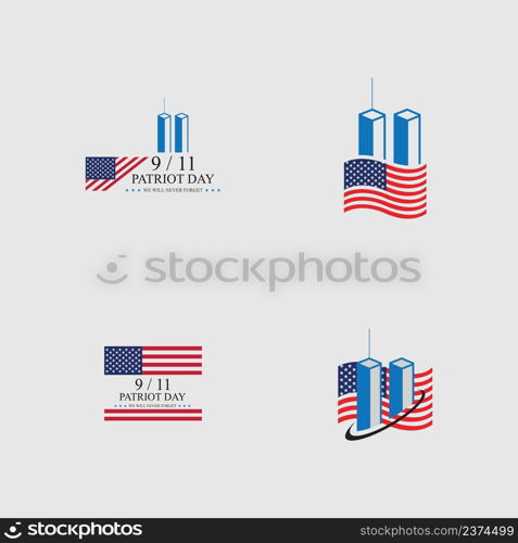 Patriot day emblems or logos. September 11. We will never forget