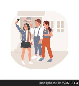 Patriot Day isolated cartoon vector illustration. Students dress up in national colors, awareness day, american patriotic style, raising hands, outfit, school spirit week vector cartoon.. Patriot Day isolated cartoon vector illustration.