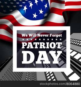 Patriot Day, September 11 waving USA flag . Vector illustration