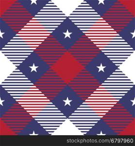 Patriotic Tartan Seamless Patterns. USA flag inspired the background. Trendy illustration for wallpapers.