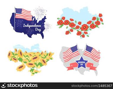 Patriotism 2D vector isolated illustrations set. Nations flat objects on cartoon background. Holiday colourful scenes for mobile, website, presentation pack. Pacifico Regular, Bebas Neue fonts used. Patriotism 2D vector isolated illustrations set