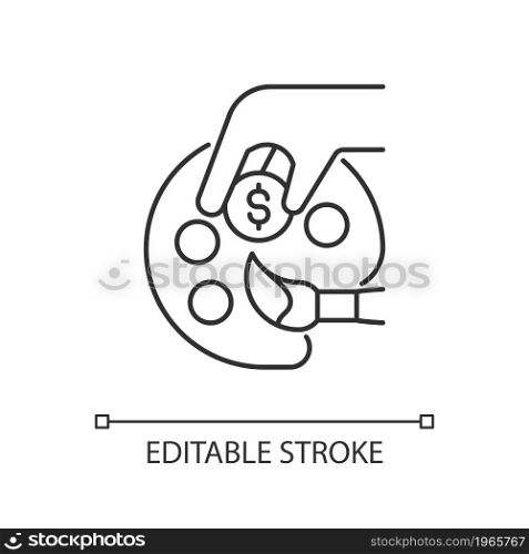 Patronage linear icon. Guidance and encouragement. Startup financial support and privilege. Thin line customizable illustration. Contour symbol. Vector isolated outline drawing. Editable stroke. Patronage linear icon
