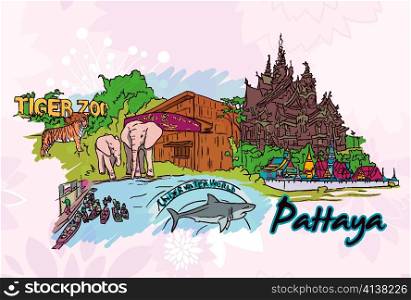 pattaya doodles vector illustration