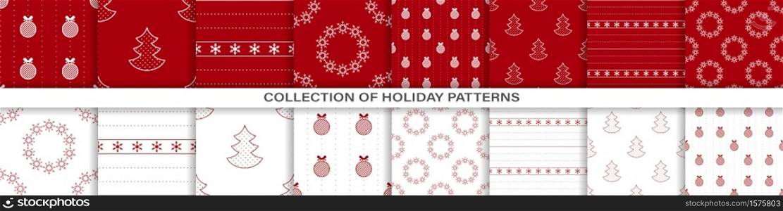 Pattern background. Christmas seamless patterns. New year patterns. Collection of holiday seamless pattern. Vector illustration