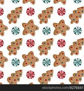 Pattern christmas with gingerbread and lollipops Vector Image