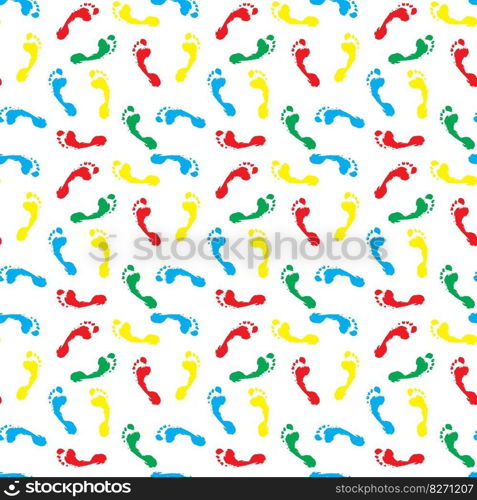 Pattern colored foot print isolated on white background. Footprint and baby foot print. Walking foot print vector illustration. Pattern colored foot print