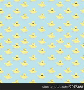 Pattern composed of repeating small yellow Chicks on a blue background