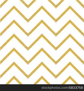Pattern in zigzag. . Gold glittering seamless pattern in zigzag. Classic chevron seamless pattern. Vector design