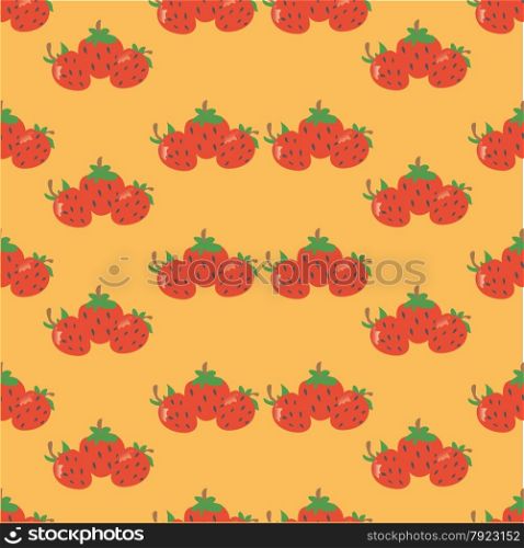 Pattern made of small fun strawberries on orange background