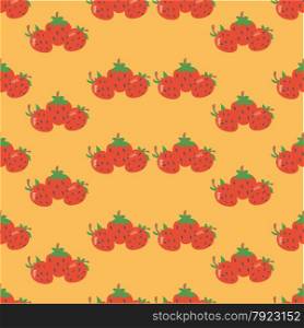 Pattern made of small fun strawberries on orange background
