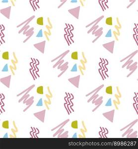 Pattern of abstract geometric shapes spring colors. Vector flat illustration. Seamless pattern. Packaging design. Clouds, waves, strokes.. Pattern of abstract geometric shapes spring colors