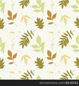 Pattern of autumn green leaves silhouette, pastel colors.