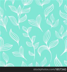 Pattern of delicate white leaves on a mint background vector illustration. Seamless deciduous background. Template with plants for wallpaper, packaging, fabric.. Pattern of delicate white leaves on a mint background vector illustration.