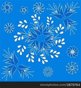 pattern of flowers in blue and white colors, seamless