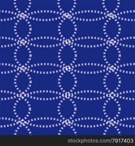 Pattern of geometric dotted lines executed on a blue background.