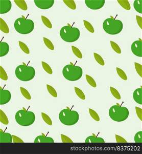 Pattern of green apples and leaves. Vector image for use in web design or textiles. Pattern of green apples and leaves