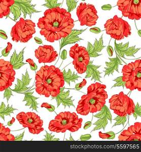 Pattern of poppy flowers on a white background. Vector illustration.