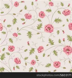 Pattern of poppy flowers, textile background. Vector illustration.