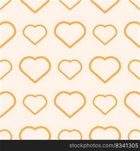 Pattern of yellow transparent heart on beige. Vector image for use in textile or print design. Pattern of yellow transparent heart on beige