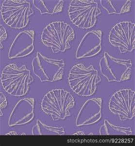Pattern purple violet with Seashells hand drawn doodle.