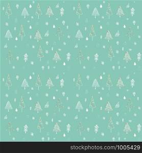 pattern seamless doodle Christmas Tree on green background, idea for wallpaper or gift wrapping paper