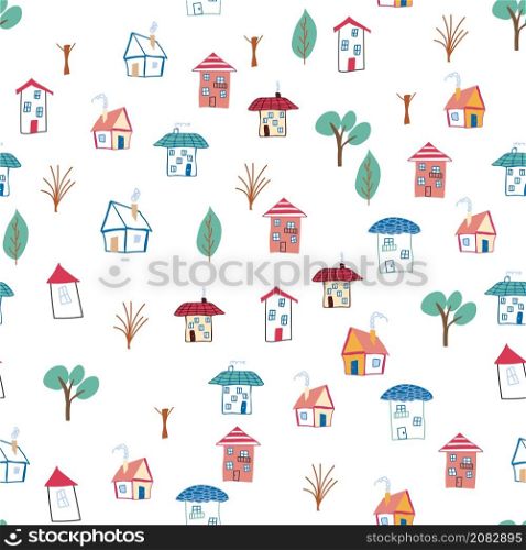 Pattern seamless kids with home doodle coloring element. house pattern, cute colorful homes, funny children decor. Pattern seamless kids with home doodle coloring element. house pattern, cute colorful homes, funny children decor.